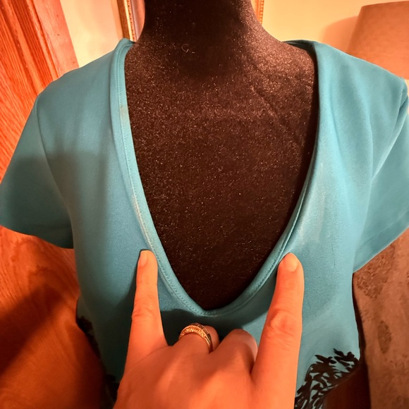 Elegant Teal with Black Velvet Dress - Picture 2 of 6